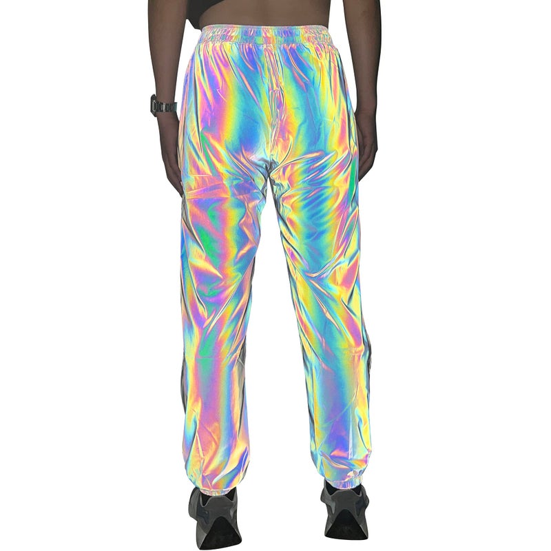 LZLRUN Rainbow Reflective Shorts Pants Men Fluorescent Trousers Casual Night Jogger (L, Pants) - Image 2